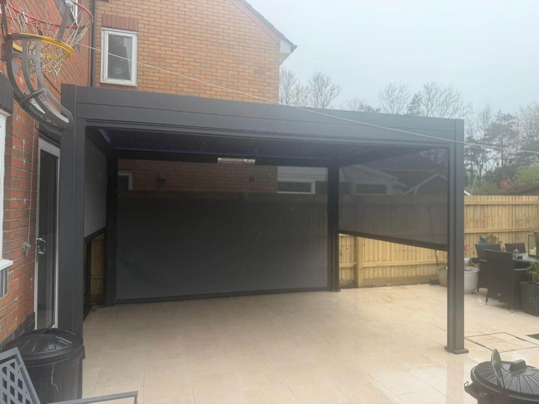 Nova Titan Pergola Installation in Roydon Essex installed by Midland Garden Furniture on very rainy day.