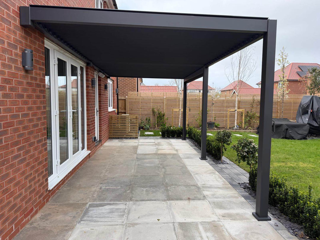 Nova Titan pergola Installation Harrow, Middlesex on brick modern house.