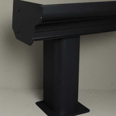 A modern Deponti BOSCO aluminium veranda colour swatch in Black RAL9005. Corner posts and gutter cut out for reference.