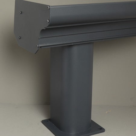 A modern Deponti BOSCO aluminium veranda colour swatch in Anthracite Grey RAL7024. Corner posts and gutter cut out for reference.