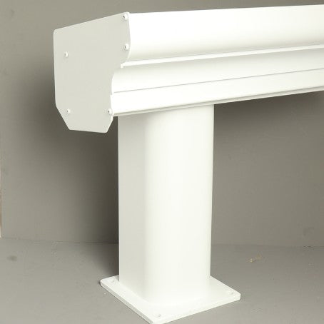 A modern Deponti BOSCO aluminium veranda colour swatch in Traffic White RAL9016. Corner posts and gutter cut out for reference.