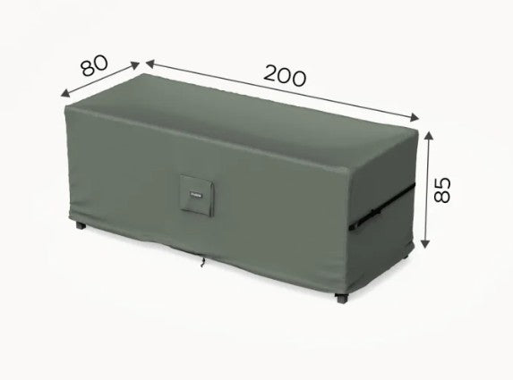 Grey Protex outdoor garden furniture cover with dimensions on a white background, for rectangular dining set