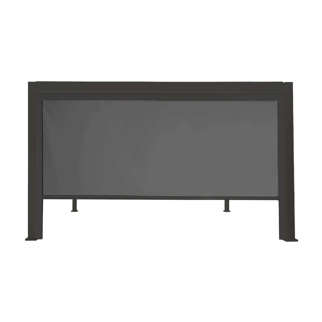 Nova Titan Privacy Screen Grey 3M wide set inside a titan Pergola, with pure white background, with privacy screen pulled half way down.