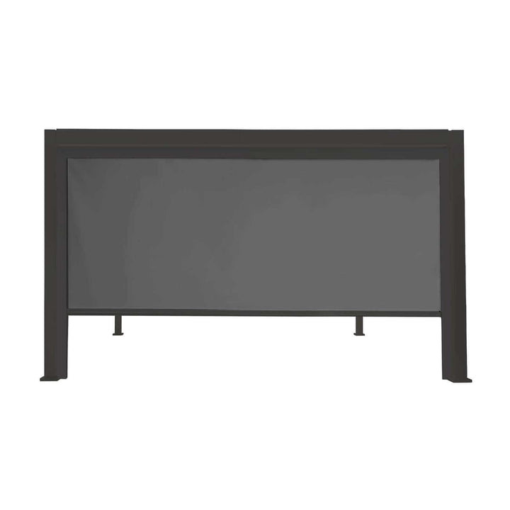 Nova Titan Privacy Screen Grey 3M wide set inside a titan Pergola, with pure white background, with privacy screen pulled half way down.