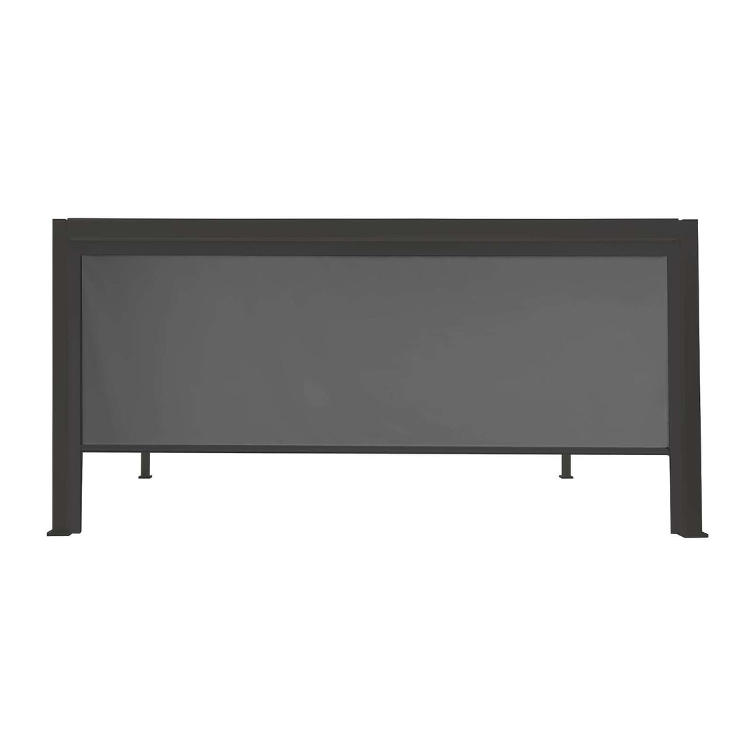 A grey privacy screen with an aluminium framework designed for a 3.6m NOVA Titan pergola. Show on pure white background.