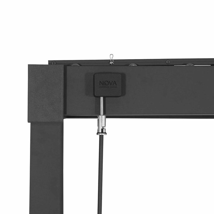 Nova Luna Black metal Pergola frame with a Nova logo on a white background