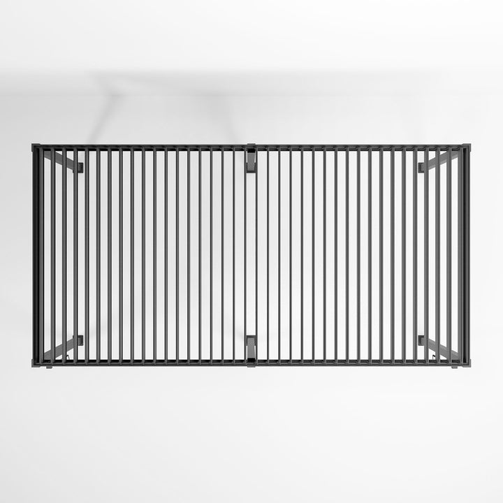 Nova Titan 6M x 3.6M Pergola Grey with 6 leg posts on white back ground, Louvered Pergola Roof open, Ariel Shot from above.