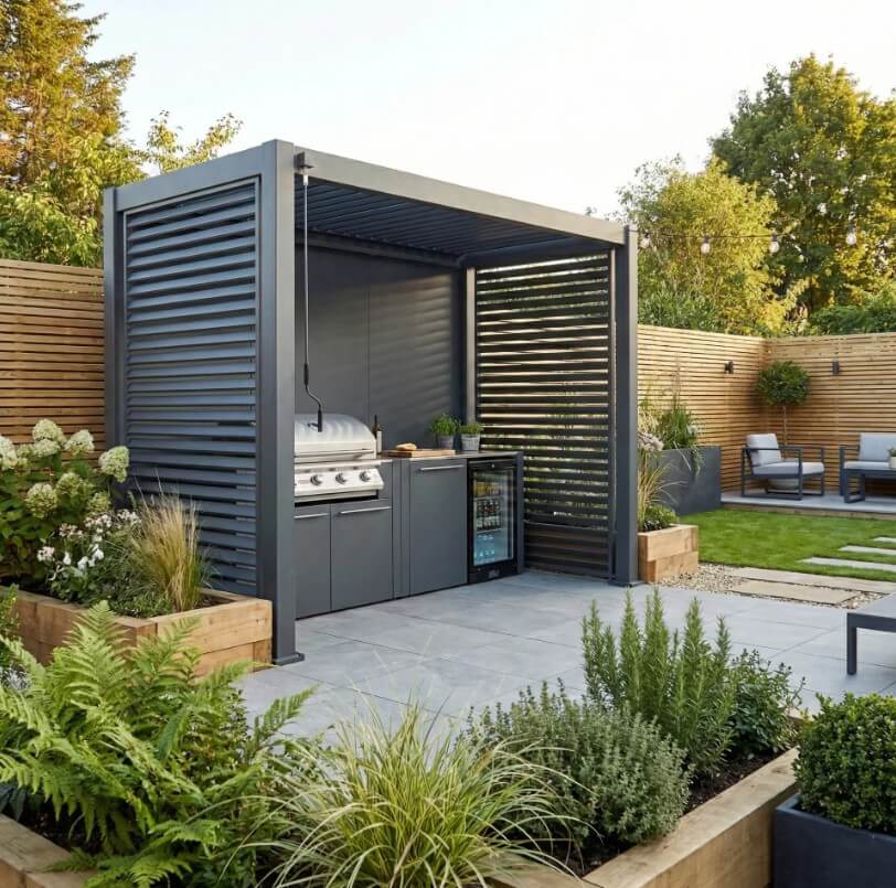 NOVA TITAN 1.5m x 3m Rectangular Pergola – Grey (2026 Model) with shutters closed