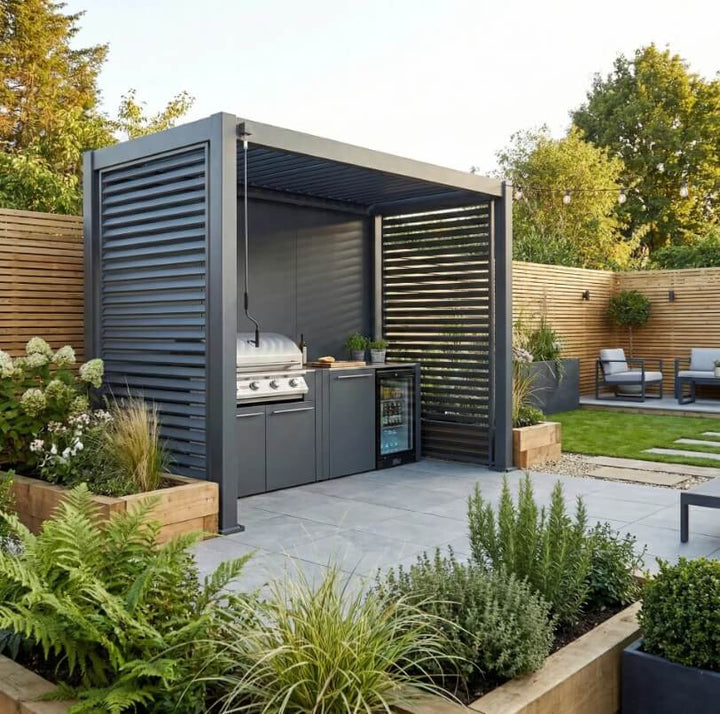 NOVA TITAN 1.5m x 3m Rectangular Pergola – Grey (2026 Model) with shutters closed