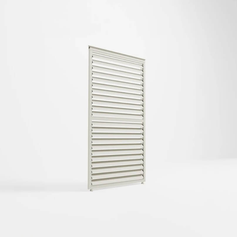 N24230-main Nova Titan Pergola Adjustable Louvered Walls Midland Garden Furniture. Aluminium Wall on white back ground with louvered slats, with louvers closed.