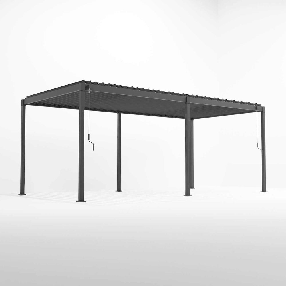 Metal Nova Luna Pergola structure on a white background with 6 leg posts