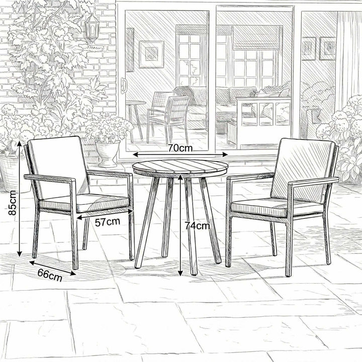 Nova Heidi Outdoor Living Product Dimensions Drawings Midland Garden Furniture. Line drawn 2 seat dining set with line drawn house behind. 