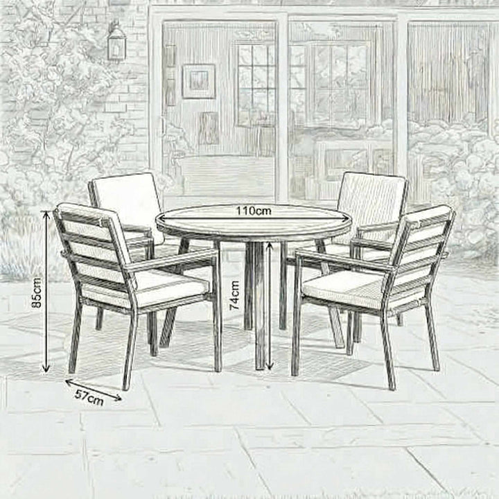 Nova Heidi Outdoor Living Product Dimensions Drawings Midland Garden Furniture. Line drawn 4 seat dining set with line drawn house behind. 