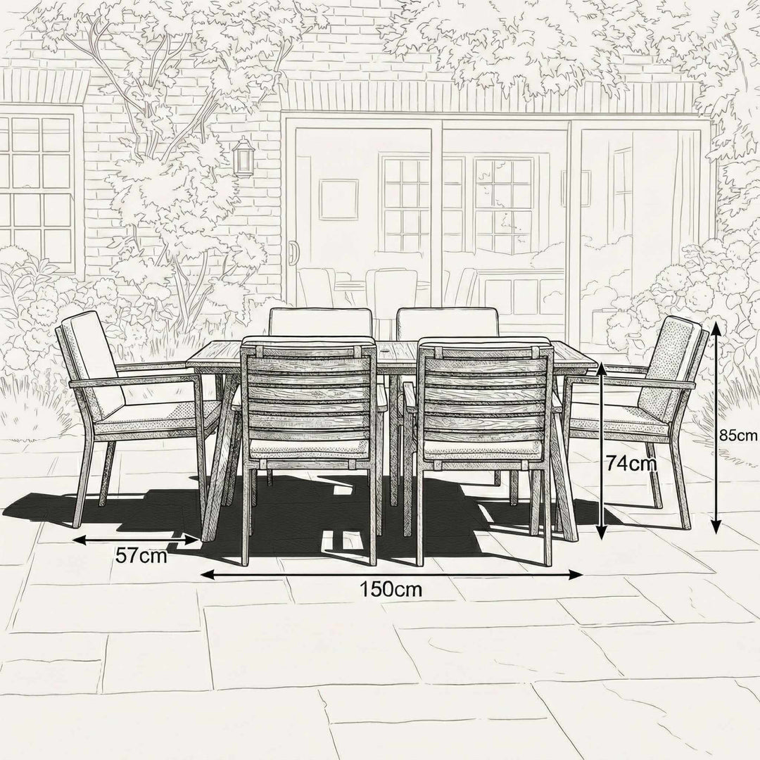 Nova Heidi Outdoor Living Product Dimensions Drawings Midland Garden Furniture. Line drawn dining set with line drawn house behind. 