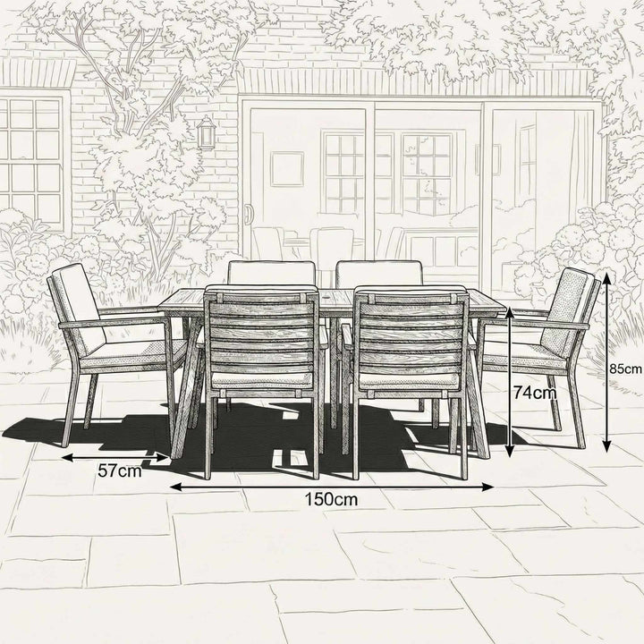 Nova Heidi Outdoor Living Product Dimensions Drawings Midland Garden Furniture. Line drawn dining set with line drawn house behind. 