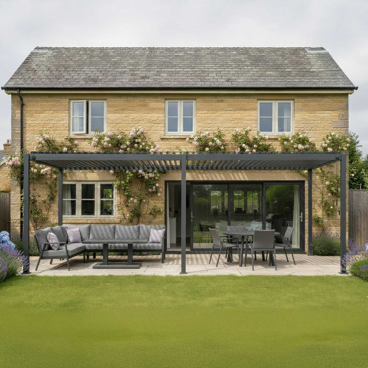 Nova - Phoenix L-Shaped Corner Sofa Lounge Dining Set with Rectangular Rising Table - Grey