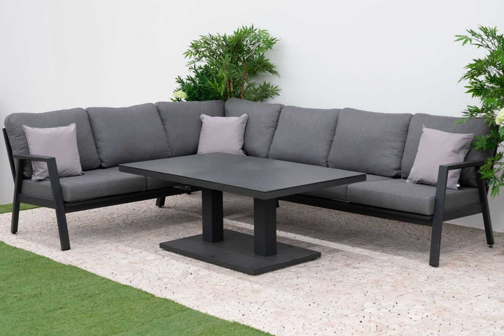Nova - Phoenix L-Shaped Corner Sofa Lounge Dining Set with Rectangular Rising Table - Grey