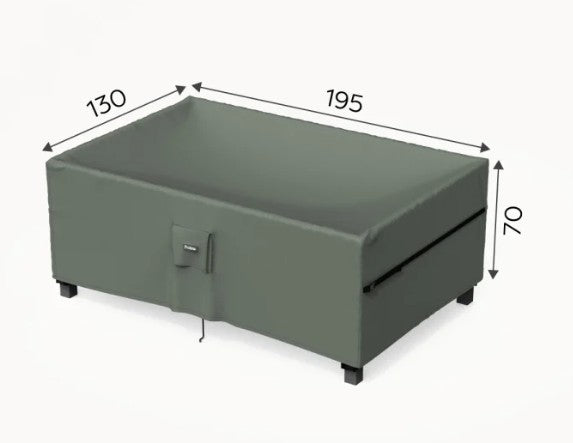 Protex Green outdoor furniture cover with dimensions on a white background