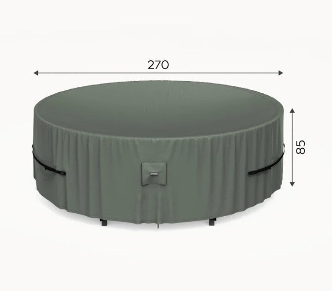 Round green grey outdoor furniture cover Nova with dimensions labelled on a white background protex finish