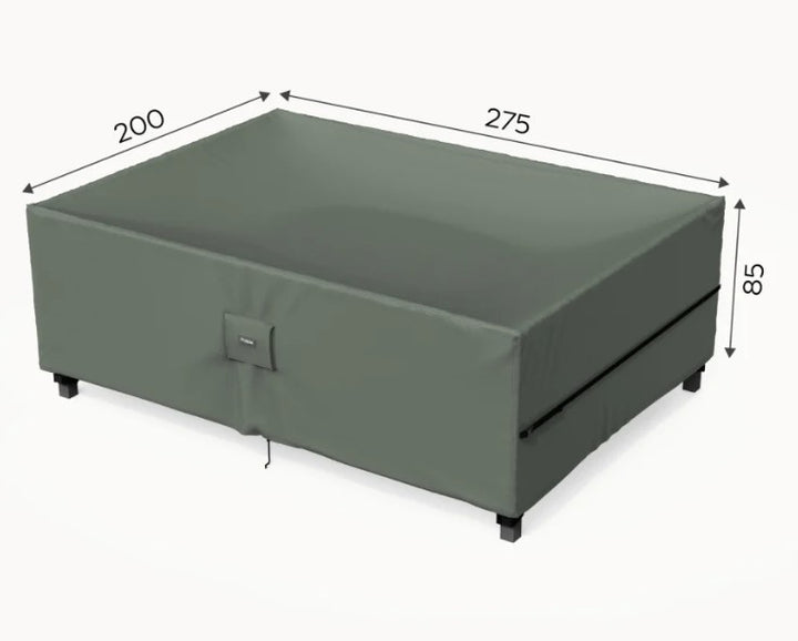 Nova Protex garden furniture patio cover rectangular for large dining  set, with dimensions on a white background