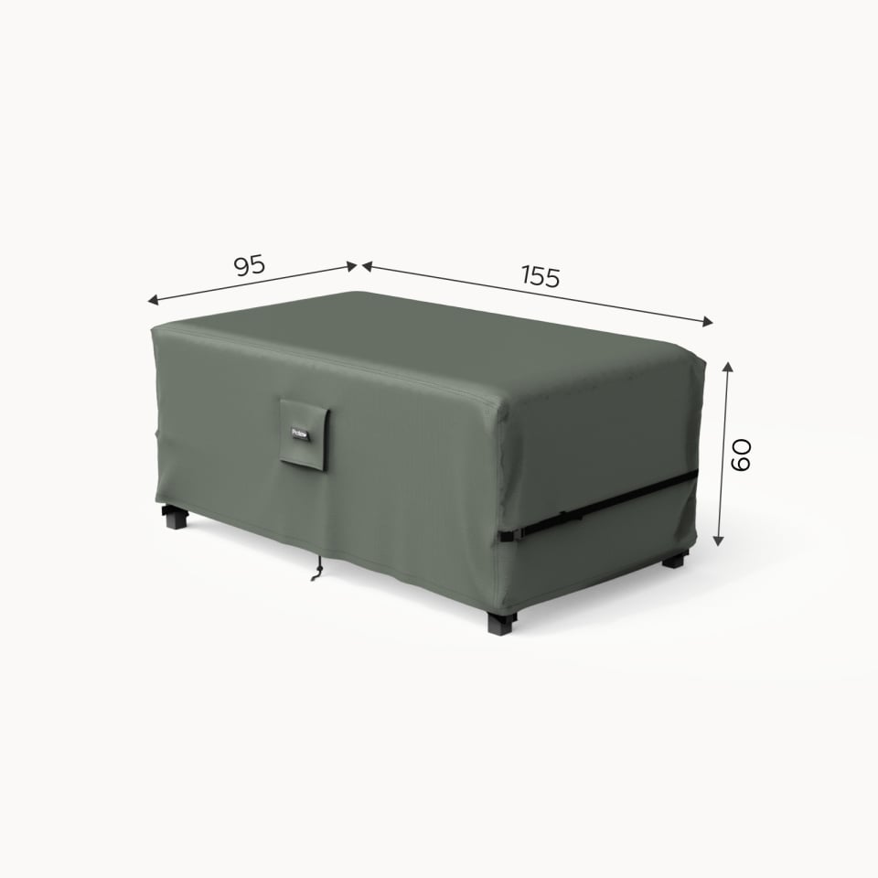 Gray furniture cover with dimensions on a white background