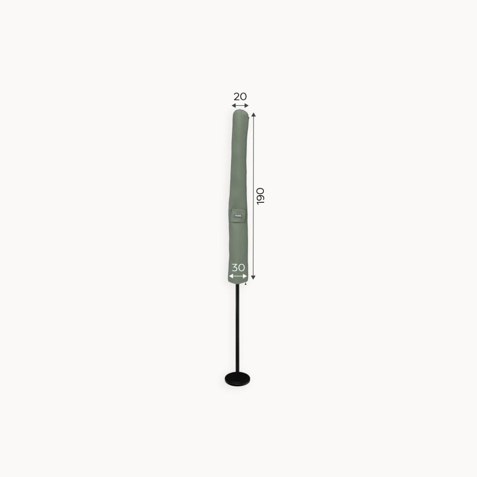 Green parasol cover from Nova Protex with measurement details on a white background