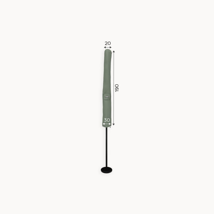 Green parasol cover from Nova Protex with measurement details on a white background