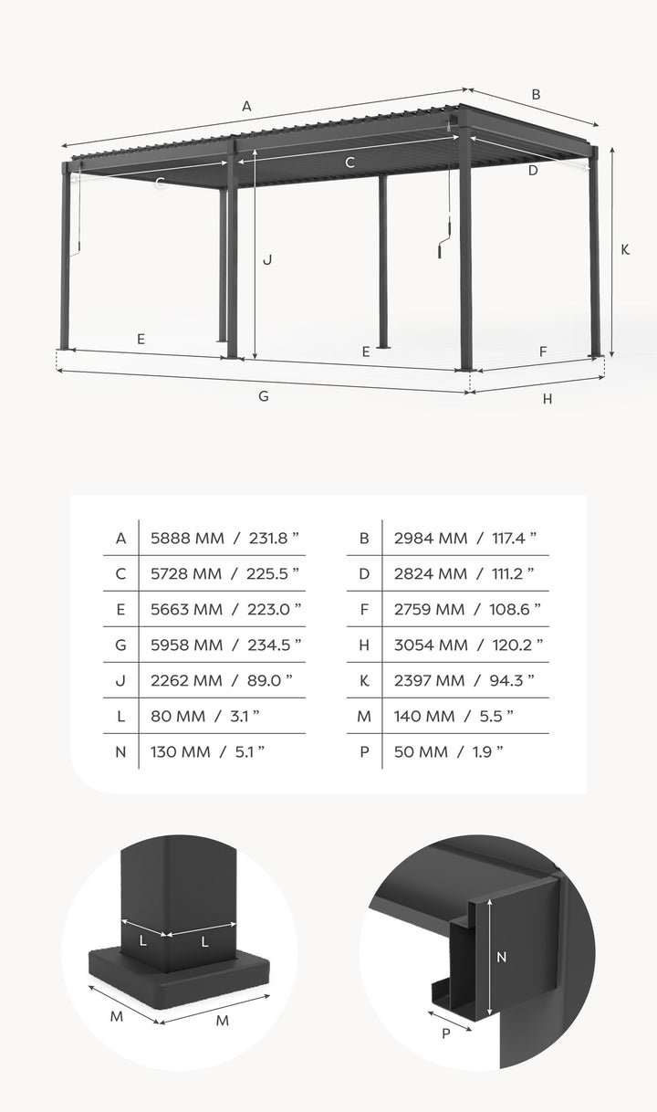Nova Luna Pergola Galvanised Steel 6M x 3M