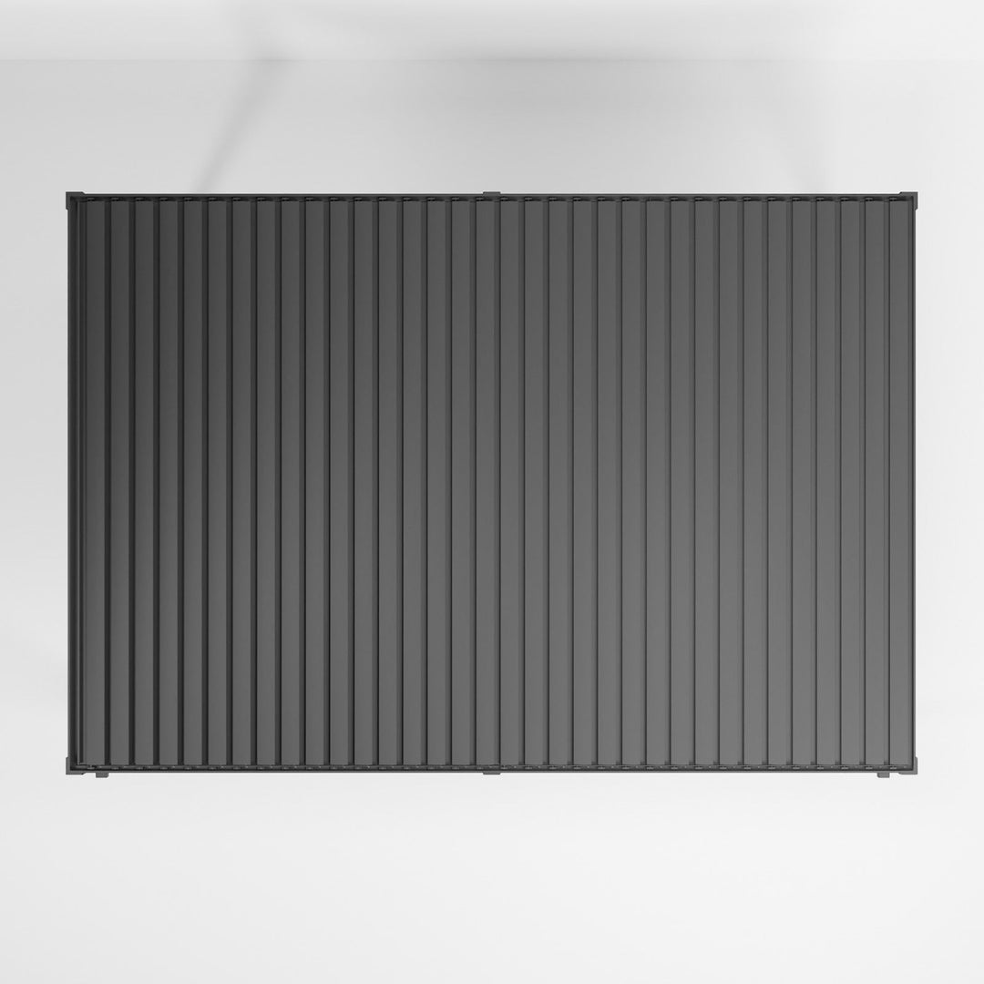 Nova Titan roof image from birds eye view, grey aluminium louvers closed with white back ground