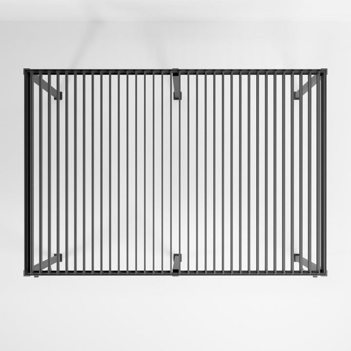 Nova Titan roof image from birds eye view, grey aluminium louvers open with white back ground