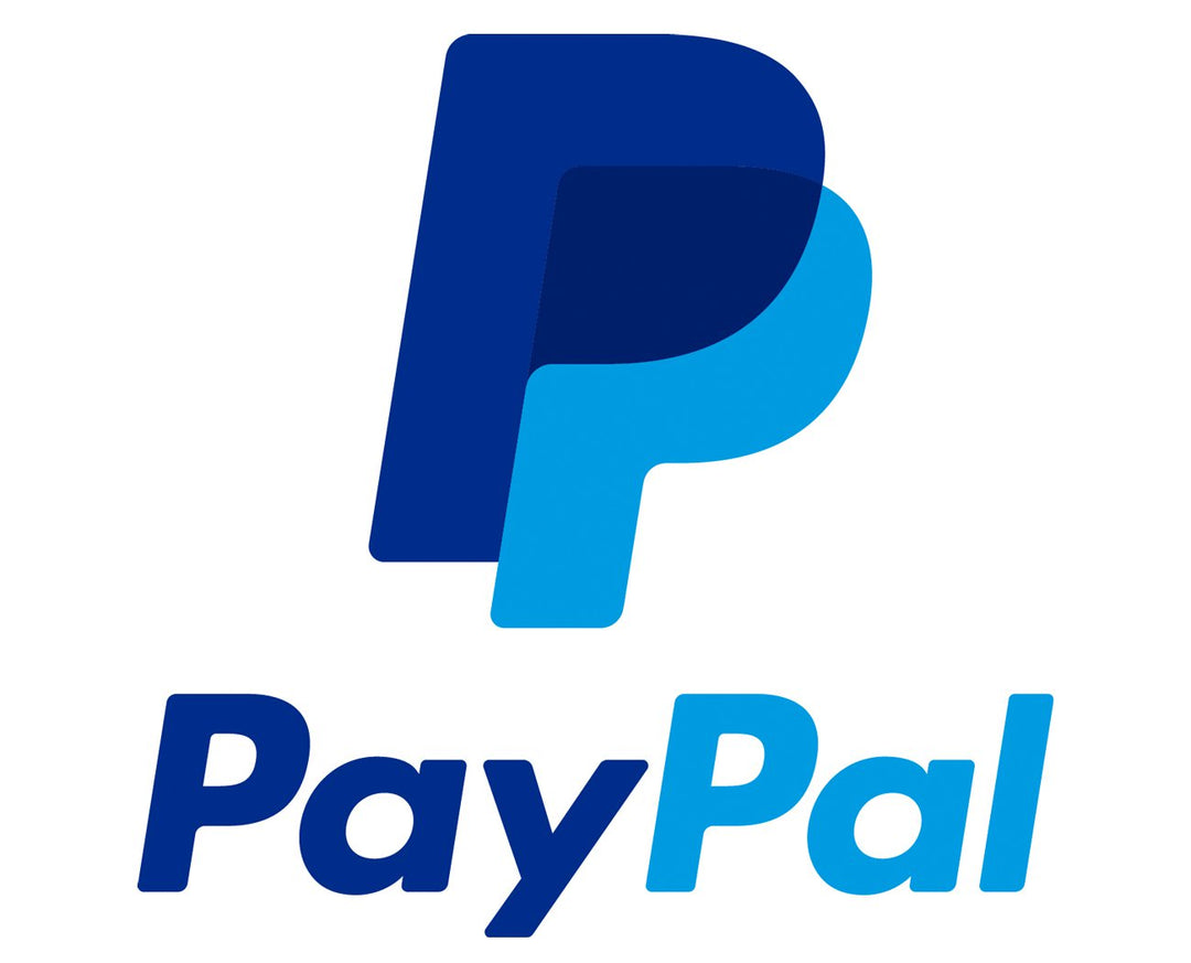 PayPal logo, blue P letter doubled up on top with Blue PayPal text written below.