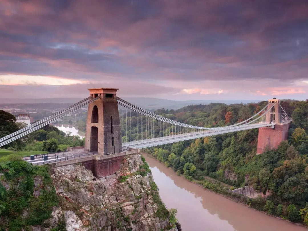 Pergola installation Bristol, Depicted by Clifton Suspension Bridge over the Avon Gorge with a colourful sky.
