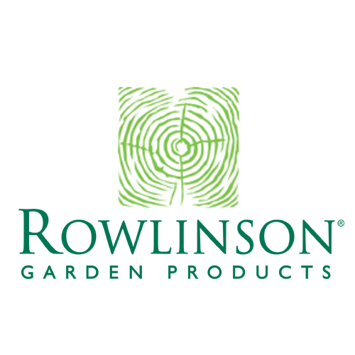 Rowlinson Garden Products logo with green text and circular design on a white background