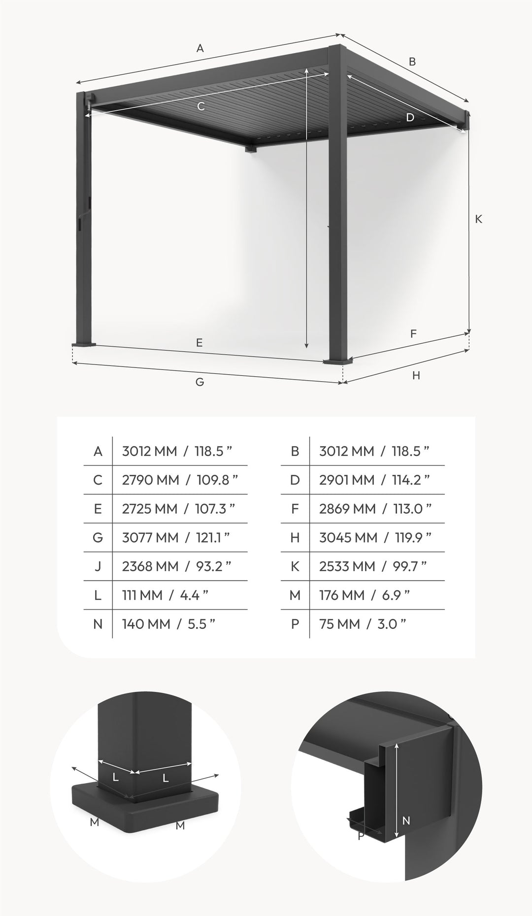 3M x 3M NOVA TITAN WALL MOUNTED Pergola GREY New 2025 Model