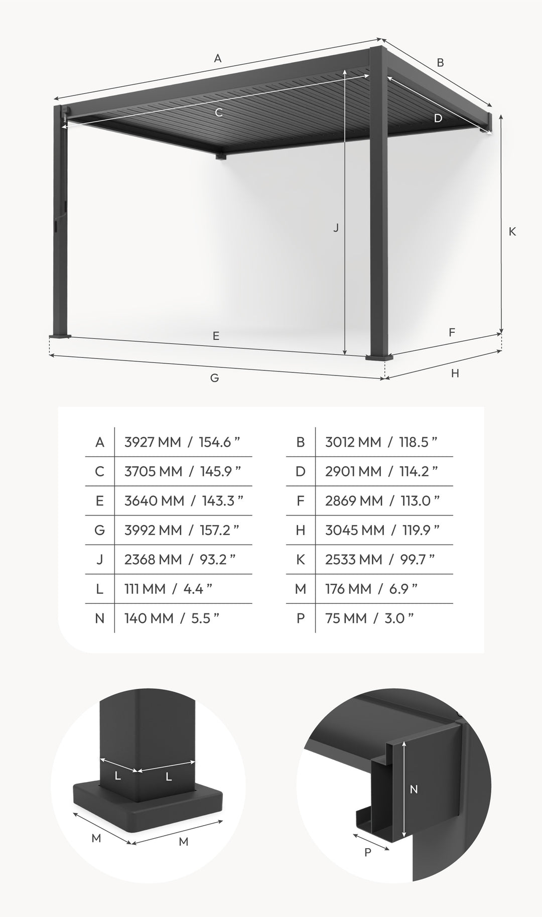 4M x 3M NOVA TITAN WALL MOUNTED Pergola GREY New 2025 Model
